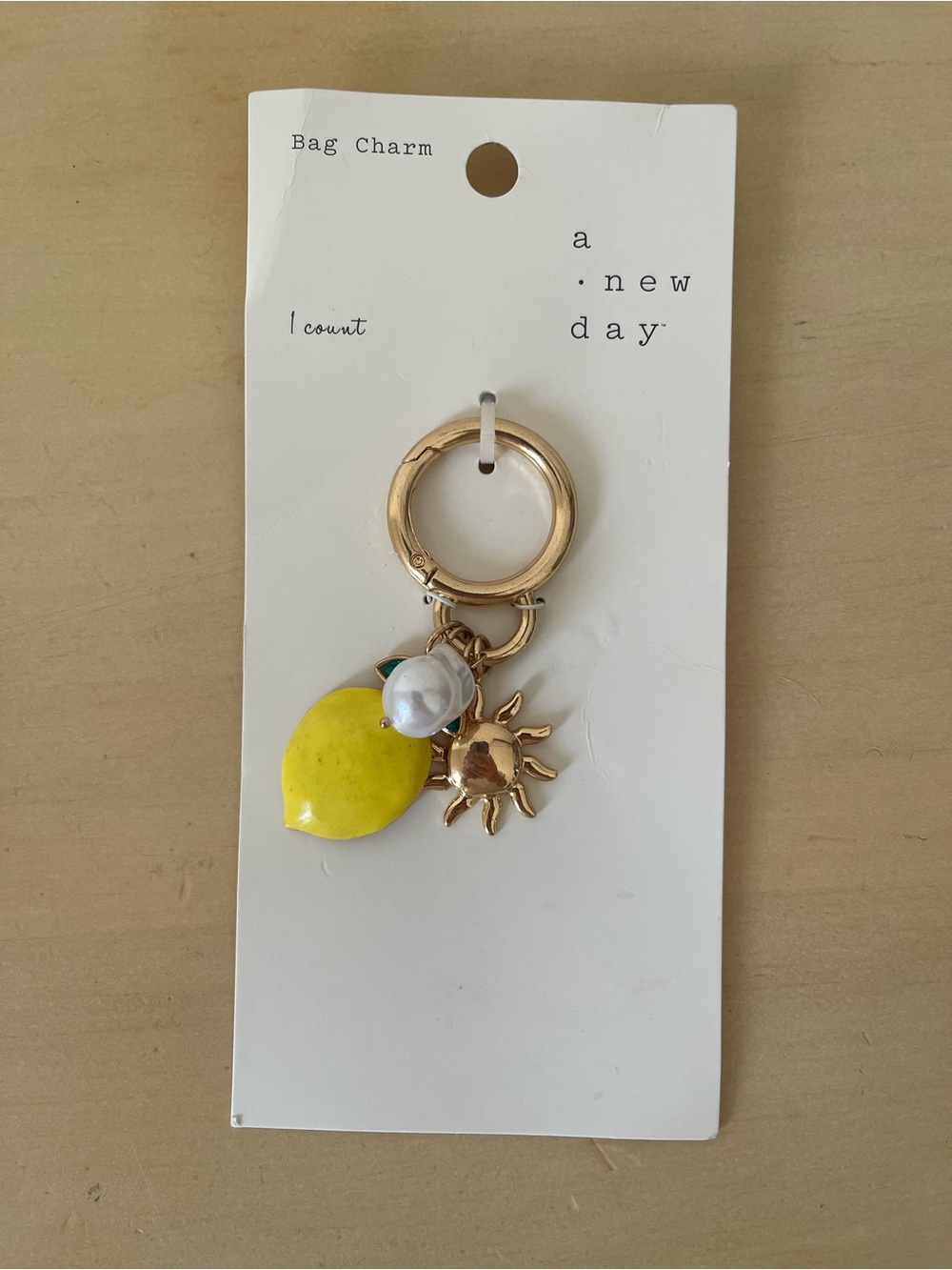 GAP Gold Keyring Charm with Yellow Lemon, White Pearl & Sun